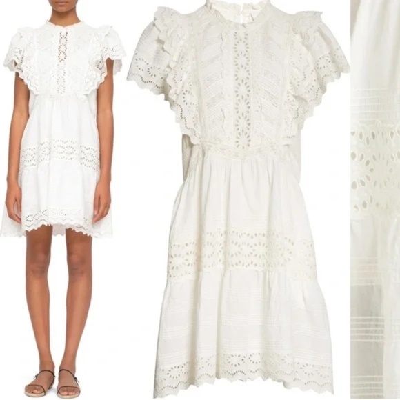 NWT- SEA NEW YORK Georgina S/S Cotton Eyelet Ruffle Tunic Dress in White, Size L - Picture 3 of 8